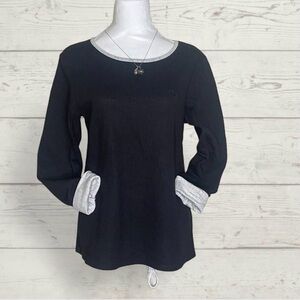 Ralph Lauren Black Long Sleeve Top with Gray Trim